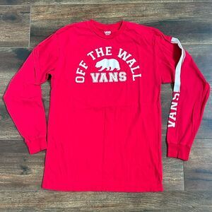 Vans Off The Wall Men's Size Medium Red Graphic Long-Sleeve T-Shirt Bear Logo